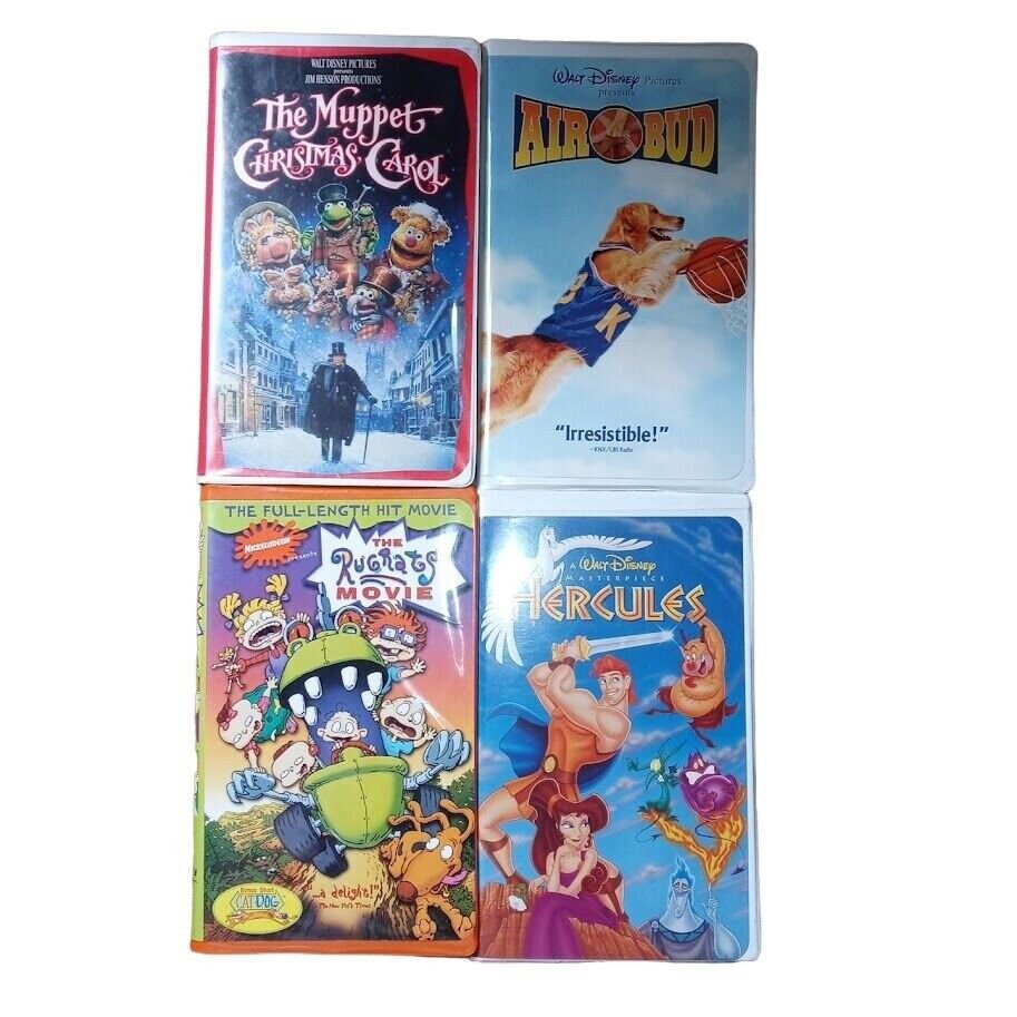 4 VHS Children and Family Movies Air Bud Hercules Rugrats Muppet ...