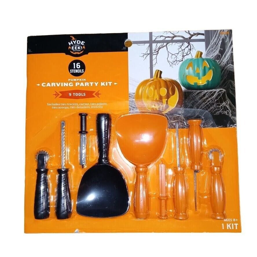 Hyde and Eek! Pumpkin Carving Party Kit 16 Stencils and 9 Tools New