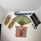 Vtg Japanese Geisha Fan Shoes Sandals Hair Pins Protection Sumidagawa Cloth Set