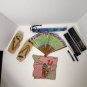 Vtg Japanese Geisha Fan Shoes Sandals Hair Pins Protection Sumidagawa Cloth Set