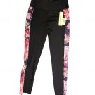 NEW Nicole Miller NM  Sport Black Pink Roses Berry  Leggings L Tags Media Pocket