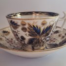 NEW HALL Porcelain Tea Cup & Saucer Cobalt Gold Acorns Pattern 1832 ANTIQUE VG+