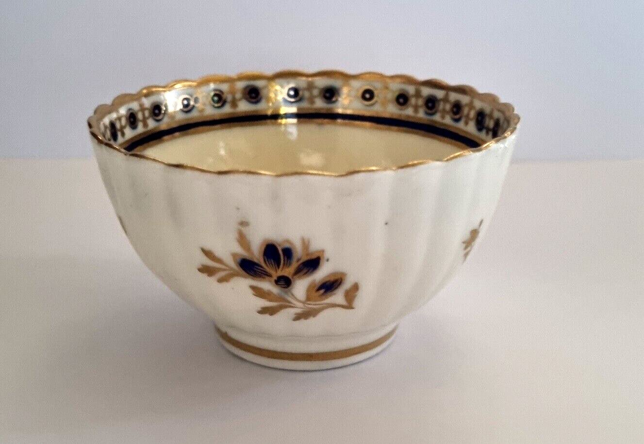 Caughley Porcelain Fluted Tea Bowl Dresden Flowers S Mark 1785 ANTIQUE ...