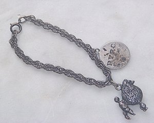 VINTAGE SOLID STERLING SILVER CHARM BRACELET W POODLE...1956