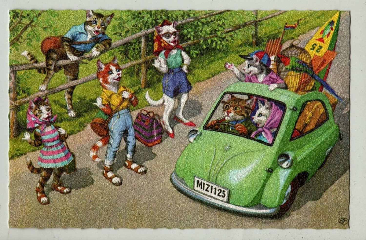 Mainzer Cats, Hitchhiking, 4936, Eugen Hartung, Vintage Postcard