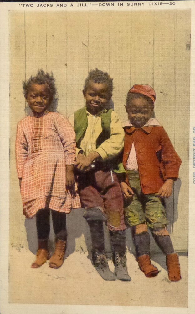 Vintage RPPC Black Americana Postcard "Two Jacks & a Jill Down in Dixie"