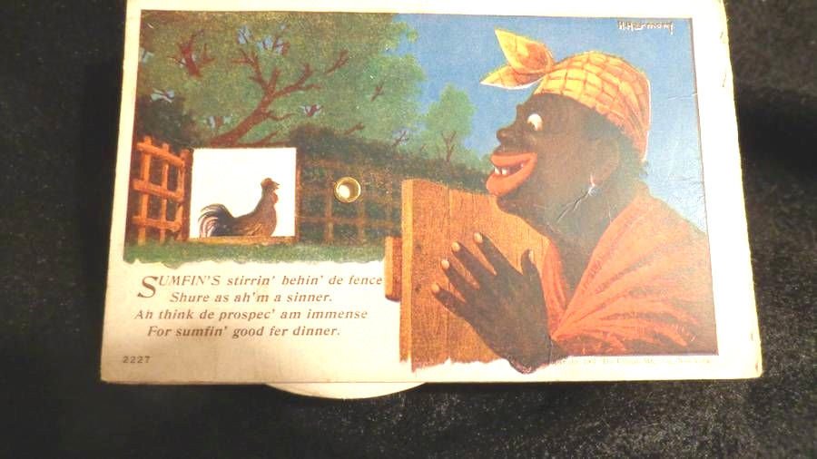Black Americana Mechanical Postcard Artist signed, H. Harmony Rare 1907
