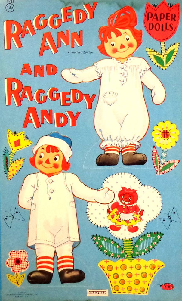 Raggedy Ann and Raggedy Andy Paper Dolls Uncut Saalfield Pub. Co. 1961