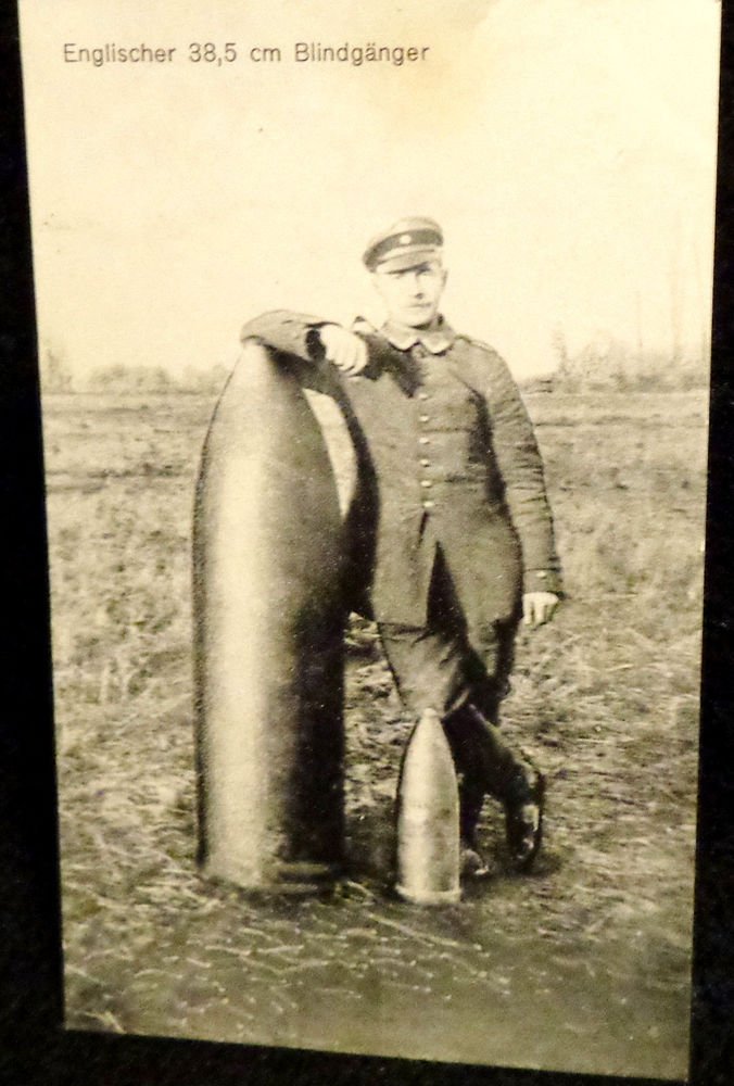 World War I Real People Postcard German Soldier w/ Unexploded Ordance Unused