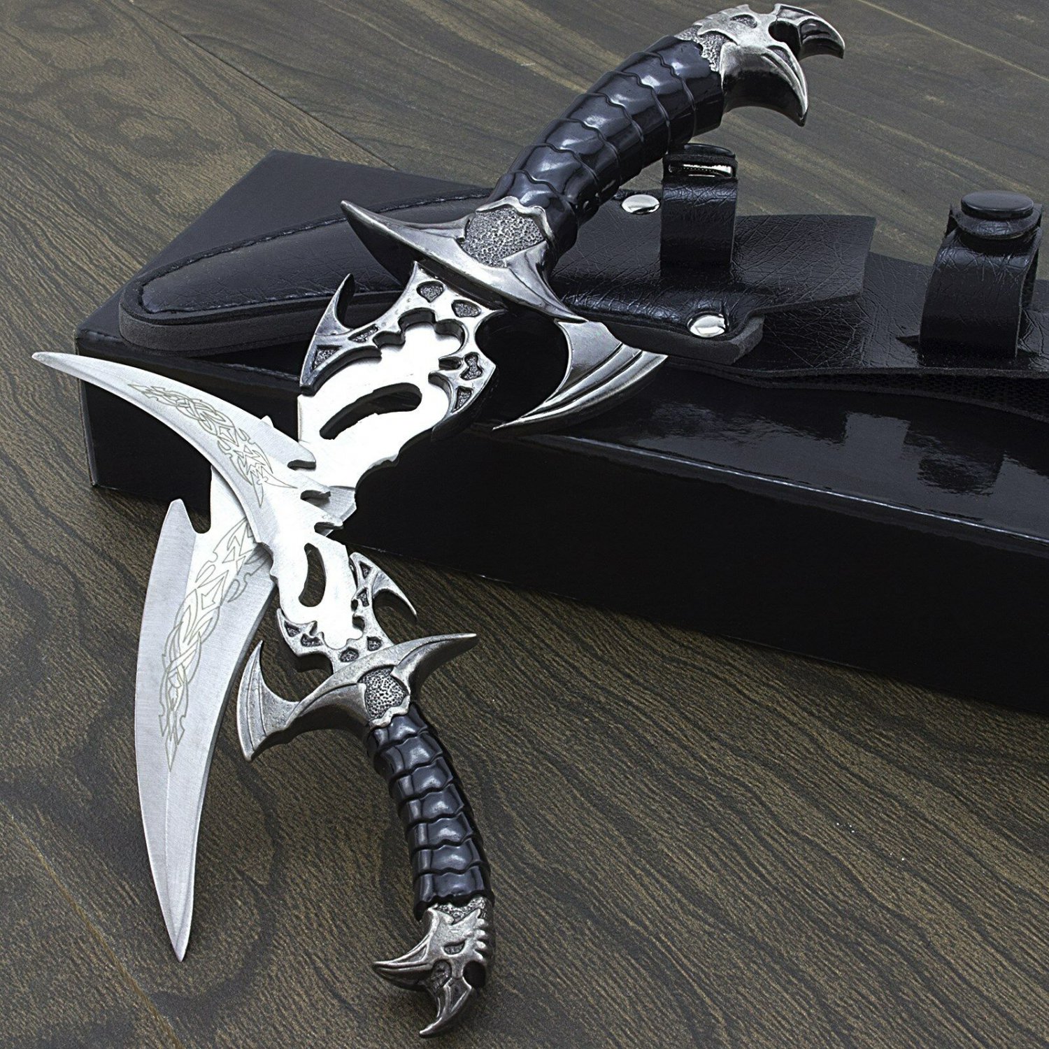 2 PIECE DRACO CLAW TWIN DAGGER FANTASY KNIFE SET w SHEATH Stainless Steel