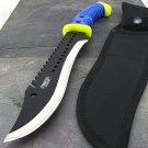 16" FULL TANG SHARPENED BLUE MACHETE KNIFE + SHEATH Hunting Survival Fixed Blade