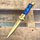 9" Tactical Gold Blue Spring Assisted Open Blade Folding EDC Pocket Knife
