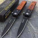 TWO 7" STILETTO WOOD SPRING ASSISTED TACTICAL FOLDING KNIFE Open Pocket Blade
