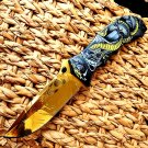 9" 7cr13 Steel Gold Blade Spring Assisted Folding Pocket Knife WOOD HANDLE