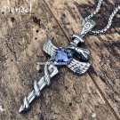 MENDEL Mens Womens Stainless Steel Angel Wings CZ Cross Pendant Necklace For Men