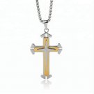 Cross Pendant Necklace Stainless Steel Unisex Crucifix Gold w/ Chain