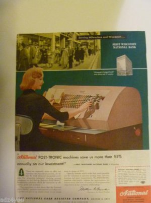1958 NCR Post-Tronic Machine First Wisconsin National Bank,Milwaukee IL Print Ad