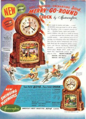 50s Mastercrafters Merry-Go-Round Etc Action/Motion CLOCKS Ad~Nice Go-Along!!!