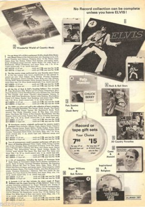 70s Record Albums Ad Page~Elvis Presley LPs/Tapes ,Fats Domino,Perry Como,Etc