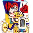 Vintage Childrens Valentine Card~Kitten Kitty Cats in Old Jalopy Car~Gas What