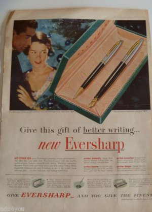50s Eversharp Pen Set Ad~Better Writing~Writes instantly,cleaner,smoother,longer