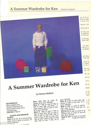 Pattern/Instructions to Crochet Summer Wardrobe for Mattel Ken Etc Doll