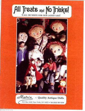 2002 Matrix Antique Dolls Ad Page~Raggedy Ann,Andy,Golliwogg/Golliwog/Gollywog