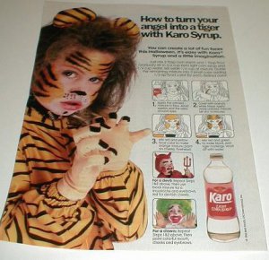 1986 Karo Syrup Face Paint Recipe Ad~Tiger,Devil,Clown