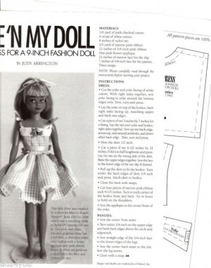 Magazine Pattern/Instructions to Sew Dress for 9"/Inch Skipper Etc Fashion Doll