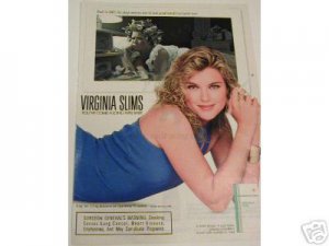 1990 Virginia Slims Cigarette Ad~Pretty Lady Smoking