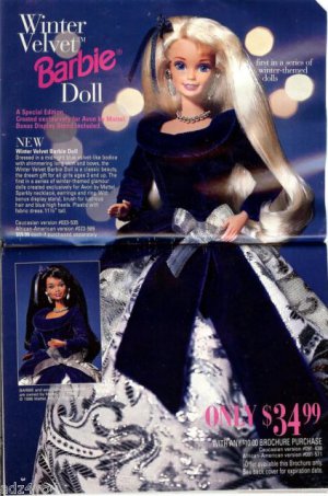 1996 Avon Catalog Cover Page plus Winter Velvet Barbie Doll (2-Pg) Ad~Nice!!!