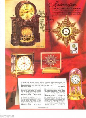 1957 Mastercrafters Fireplace Motion/Action Clock Catalog Ad Page/Advertisement