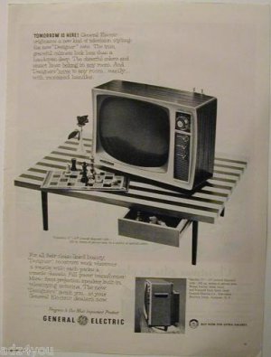 1958 G.E. TV Ad Pg~Chess Board & Game Pieces Theme