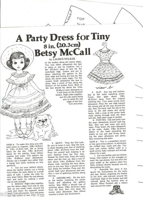 1981 Magazine Pattern for Party Dress for Tiny 8-Inch Betsy McCall Doll