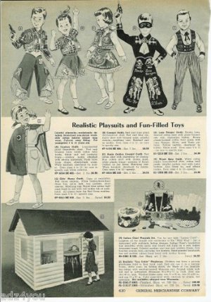 1950s Western Playsuits Costumes Ad Page~Lone Ranger,Wyatt Earp,Annie Oakley Etc