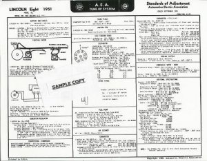 1962 A.E.A. Chevrolet Chevy II Auto Tune-Up Chart~Lots of Valuable Information