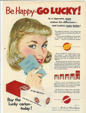 1952 Lucky Strike Cigarette Ad~Be Happy-Go Lucky~Prom