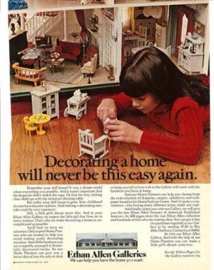 '74 Ethan Allen Galleries Ad~Doll House Furniture Pictd