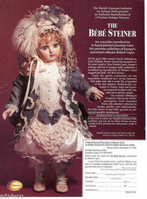 '96 Franklin Heirloom Bebe Steiner Porcelain Collector Doll Ad Pg/Advertisement