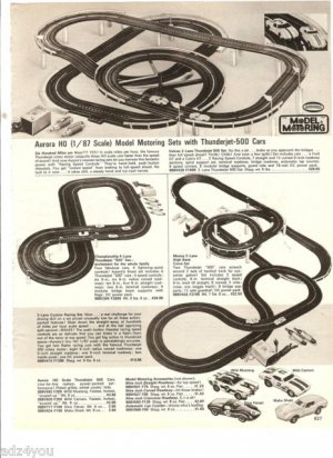 1970 Vintage Catalog Ad Page for AURORA Model Motoring Race Sets~Thunderjet-500