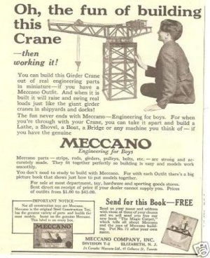 1920s Meccano Toy Building Set Ad~Girder Crane Pictured