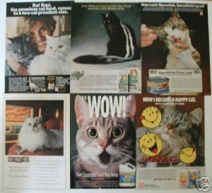 6 Cat Ads~Ad Lot ~Black/White/Brown/Gray Happy Cats
