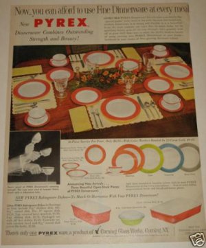 1954 Pyrex Dinnerware Ad~Flamingo,Lime,Turquoise,Gray