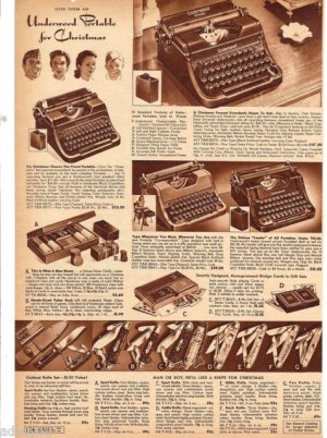 40s Vintage Catalog Ad Page for Pocket Knives & UNDERWOOD Portable Typewriters