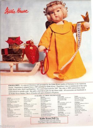 1997 KATHE KRUSE Engelchen Cloth Christmas Doll Ad/Advertisement Page~Sooo Cute!