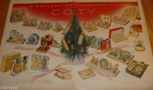 1950s Coty Fragrant Perfume,Toilet Water,Face Powder,Makeup,Boudoir Gift Sets Ad