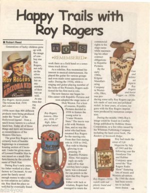 Article/Info~Happy Trails with Roy Rogers~King of Cowboys~Pics of Collectibles