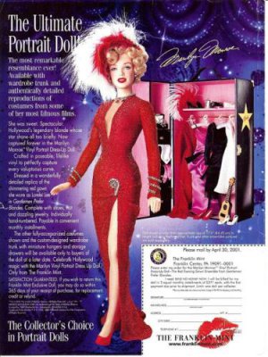 Franklin Mint Marilyn Monroe Red Evening Gown Doll Ad Page/Advertisement