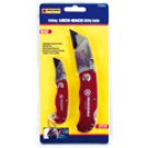 SET OF 2 FOLDING UTILITY POCKET LOCK BACK SAFE CUTTING KNIFE WITH EXTRA BLADES - RED
