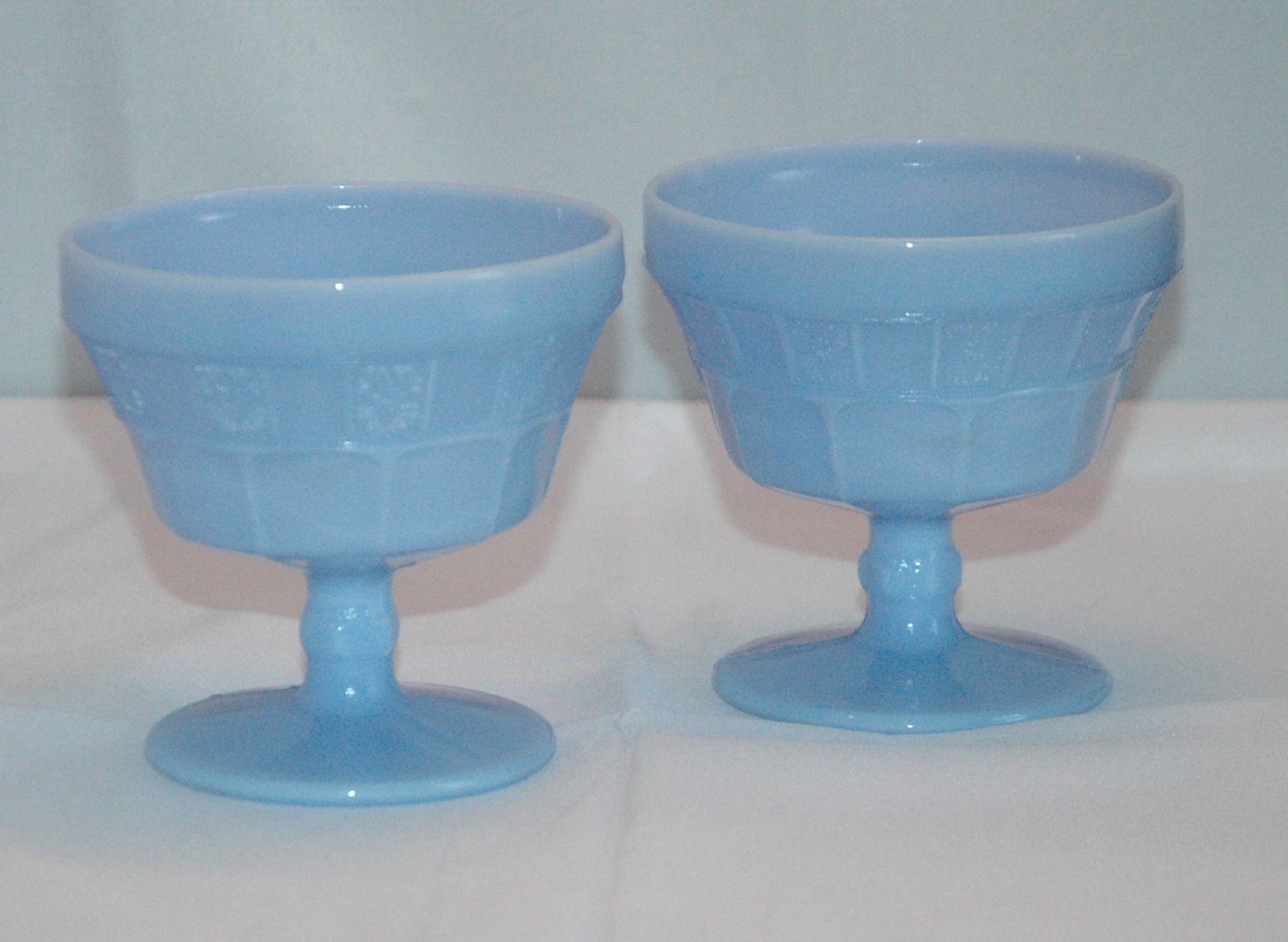 Set of 2 Delphite Blue Doric Pattern Sherbet Glass by Glass